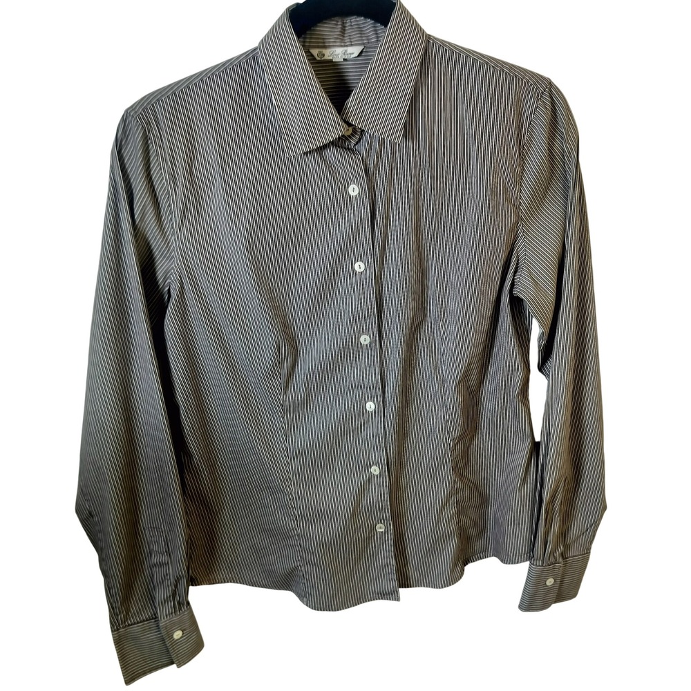 Loro Piana Womens Brown Striped Cotton Blend Button Down Shirt Made in Italy 44